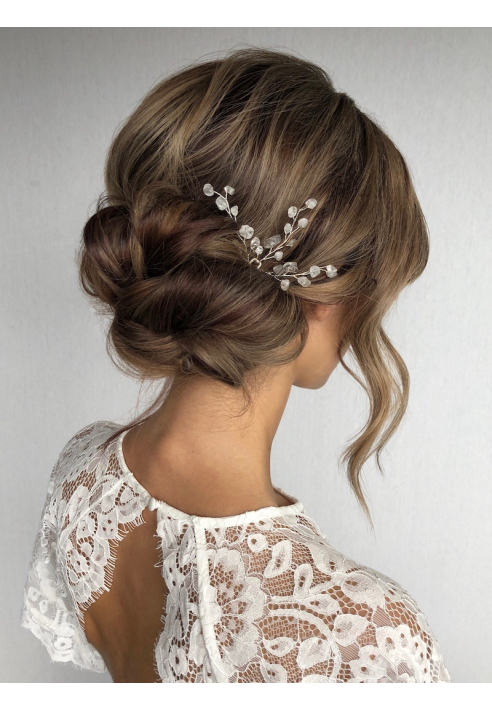 Sally Jane Bridal Lotis Clear Silver Hairpins ()