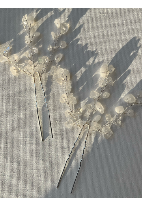 Sally Jane Bridal Lotis Clear Silver Hairpins