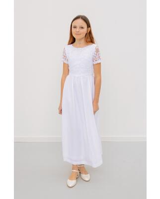 Mia lang weiß (Kommunionskleider für Mädchen ) mit Ärmelchen 128